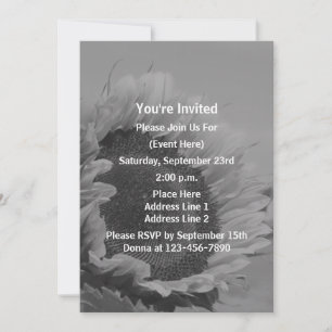 Black And White Sunflower Party Invitation