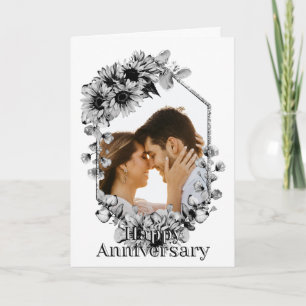 Black and White Sunflower Photo Anniversary Card