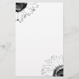 Black and White Sunflower Stationery
