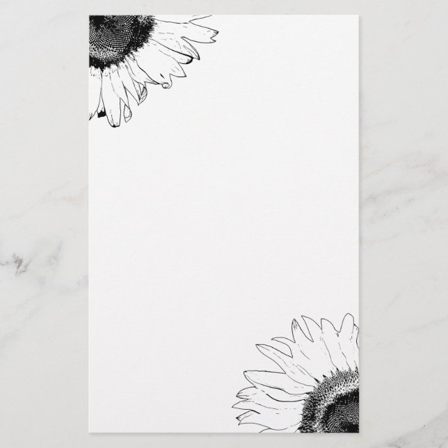 Black and White Sunflower Stationery (Front)