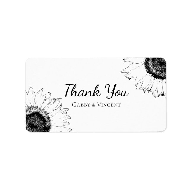 Black and White Sunflower Wedding Favour Tag (Front)