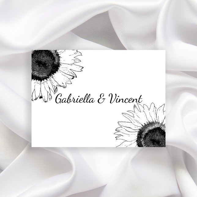 Black and White Sunflower Wedding Flat Note Cards (Creator Uploaded)