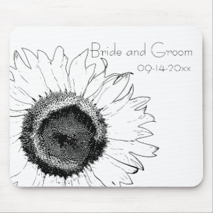 Black and White Sunflower Wedding Mouse Mat