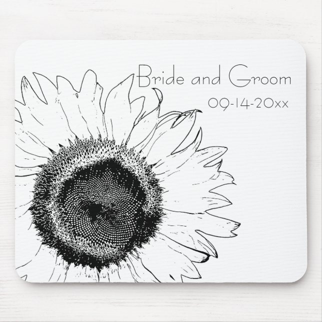 Black and White Sunflower Wedding Mouse Mat (Front)