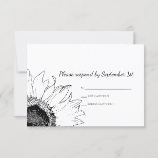 Black and White Sunflower Wedding RSVP Card