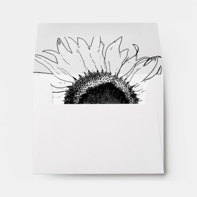 Black and White Sunflower Wedding RSVP Card Envelopes (Back (Bottom))
