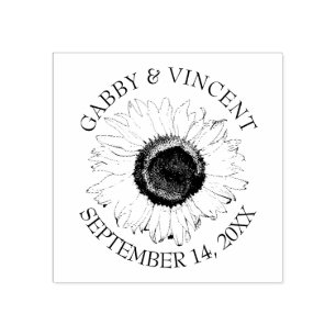 Black and White Sunflower Wedding Rubber Stamp