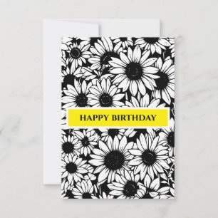 black and white sunflowers birthday card 
