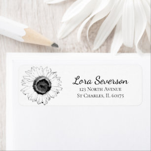 Black and White Sunflowers Return Address