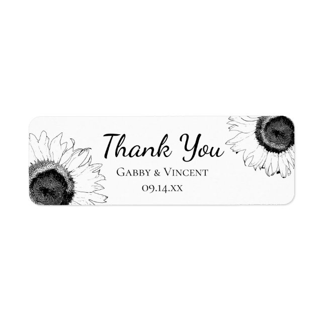 Black and White Sunflowers Thank You Favour Tag (Front)
