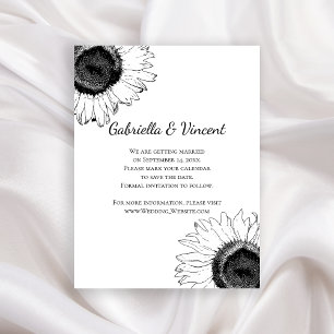Black and White Sunflowers Wedding Save the Date Magnetic Invitation
