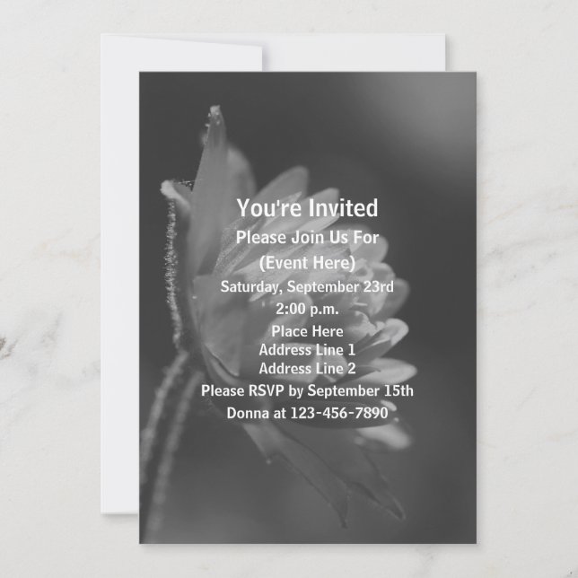 Black And White Sunlit Flower Party Invitation (Front)