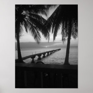 Black and White Sunset in Dominica Poster