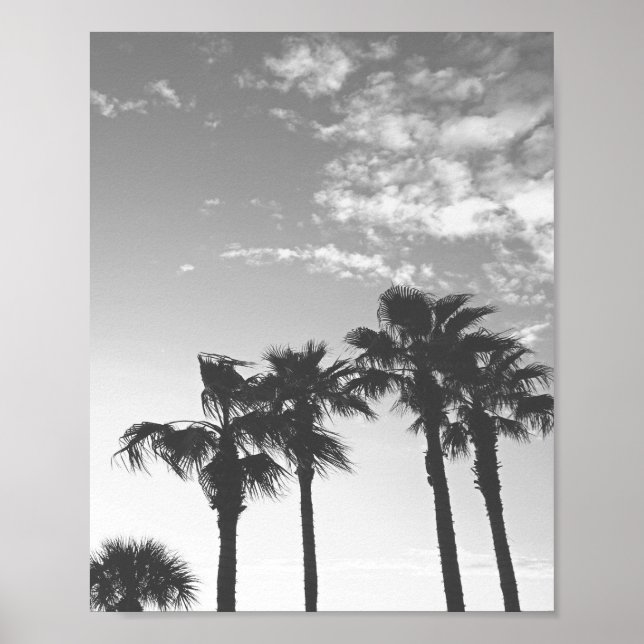 Black and White Sunset Tropical Palm Trees  Poster (Front)