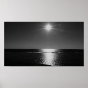 Black and White Sunshine over the Sea Poster