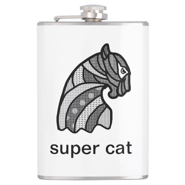 Black and White Super Cat Modern Art  Hip Flask (Front)