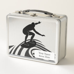 Black and White Surfer Metal Lunch Box
