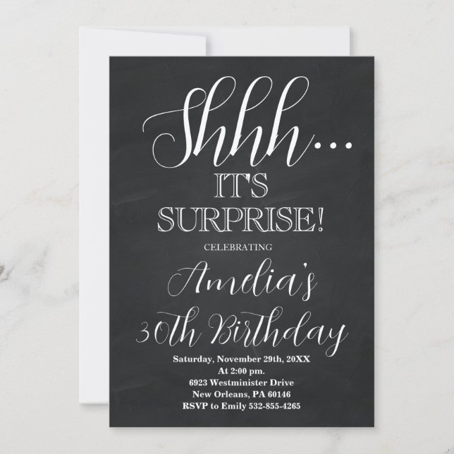 Black and White Surprise Birthday Party Invitation (Front)