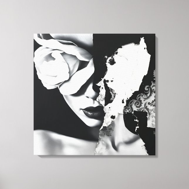 Black and White Surreal Collage Portrait  Canvas Print (Front)