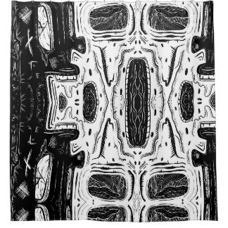 Black and White Surreal Creature Linework Shower Curtain