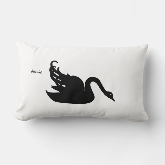 Black and White Swan Any Colour Lumbar Cushion (Front)