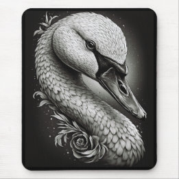 Black and White Swan Mouse Pad