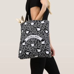 Black and White Swan Pattern Tote Bag
