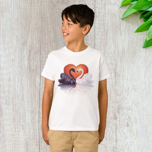 Black and White Swans in Love Heart T-Shirt (Creator Uploaded)