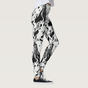 Black and White Swilring Liquid Polka Dots Leggings