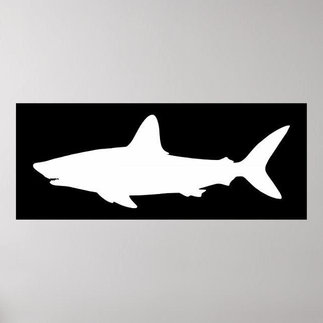 Black and White Swimming Shark Poster (Front)
