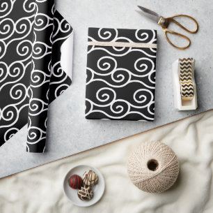 Black and White Swirl, Asian Style Wrapping Paper