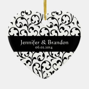 Black and White Swirl Damask Wedding Ornament