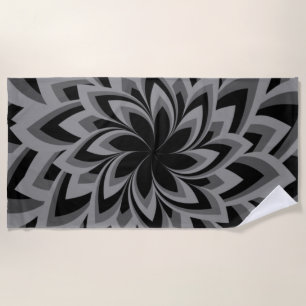 BLACK AND WHITE SWIRL FLOWERS   BEACH TOWEL