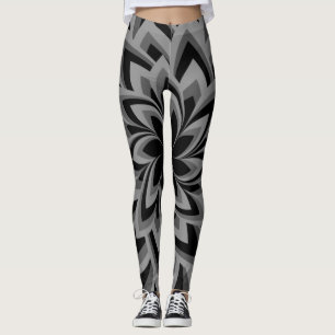 BLACK AND WHITE SWIRL FLOWERS LEGGINGS