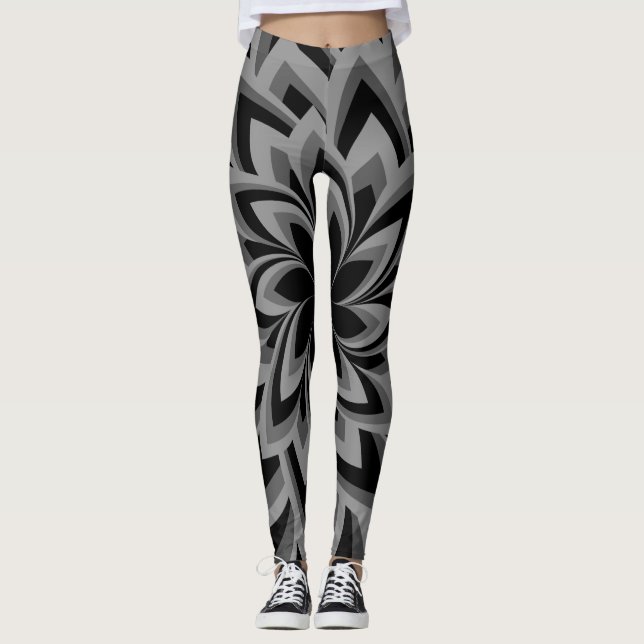 BLACK AND WHITE SWIRL FLOWERS   LEGGINGS (Front)