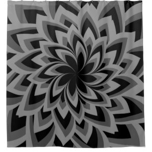 BLACK AND WHITE SWIRL FLOWERS SHOWER CURTAIN