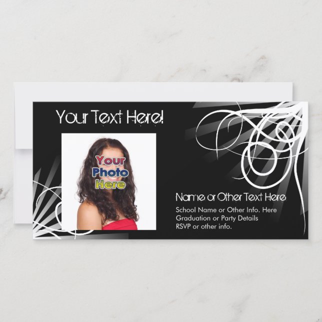 Black and white Swirl Graduation Photo Cards (Front)