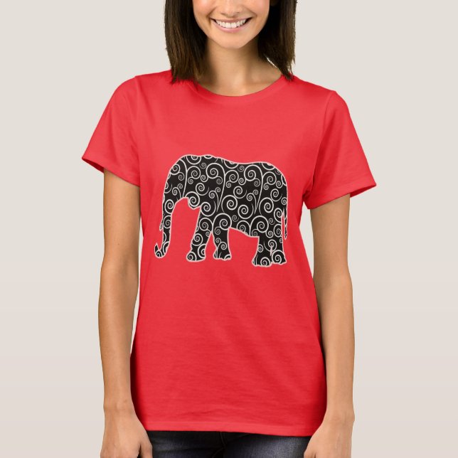 Black and White Swirl Pattern Elephant Shirt (Front)