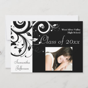 Black and White Swirl Photo Graduation Invitation