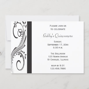 Black and White Swirl Quinceañera Invitation