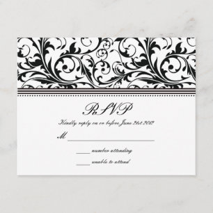 Black and White Swirl Wedding RSVP Card