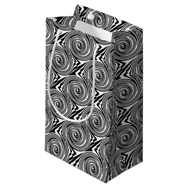 Black and white swirling pattern small gift bag (Front Angled)
