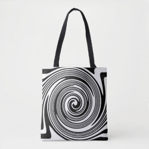 Black and white swirling pattern tote bag