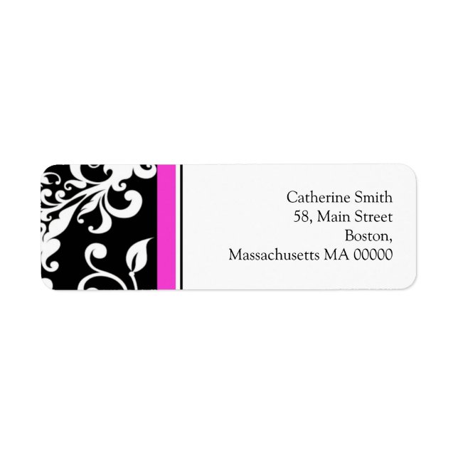 Black and White Swirls Address Labels with Pink (Front)