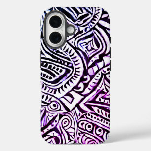 Black and white swirls background iPhone 16 case
