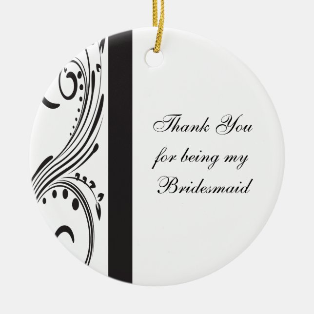 Black and White Swirls Bridesmaid Thank You Ceramic Tree Decoration (Front)