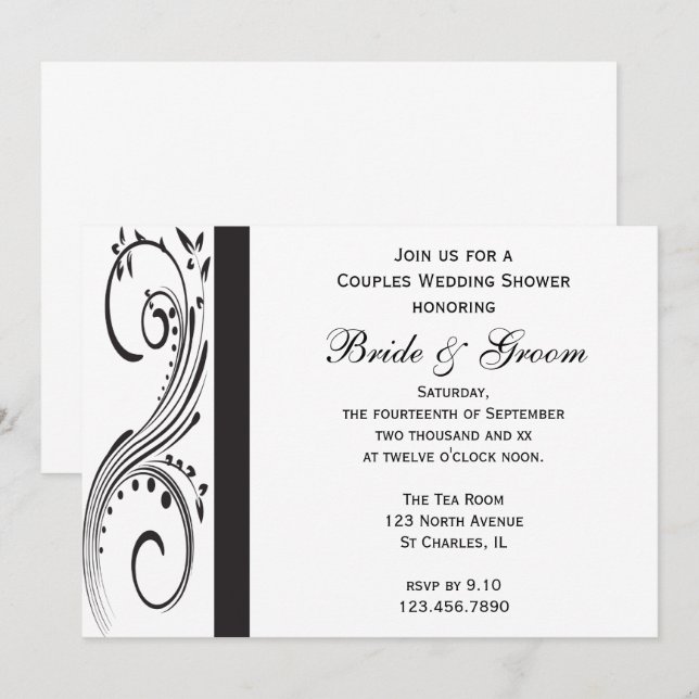 Black and White Swirls Couples Wedding Shower Invitation (Front/Back)