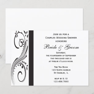 Black and White Swirls Couples Wedding Shower Invitation