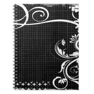 Black and White Swirls Grid Flourish Notebook