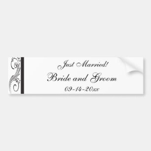 Black and White Swirls Just Married Bumper Sticker